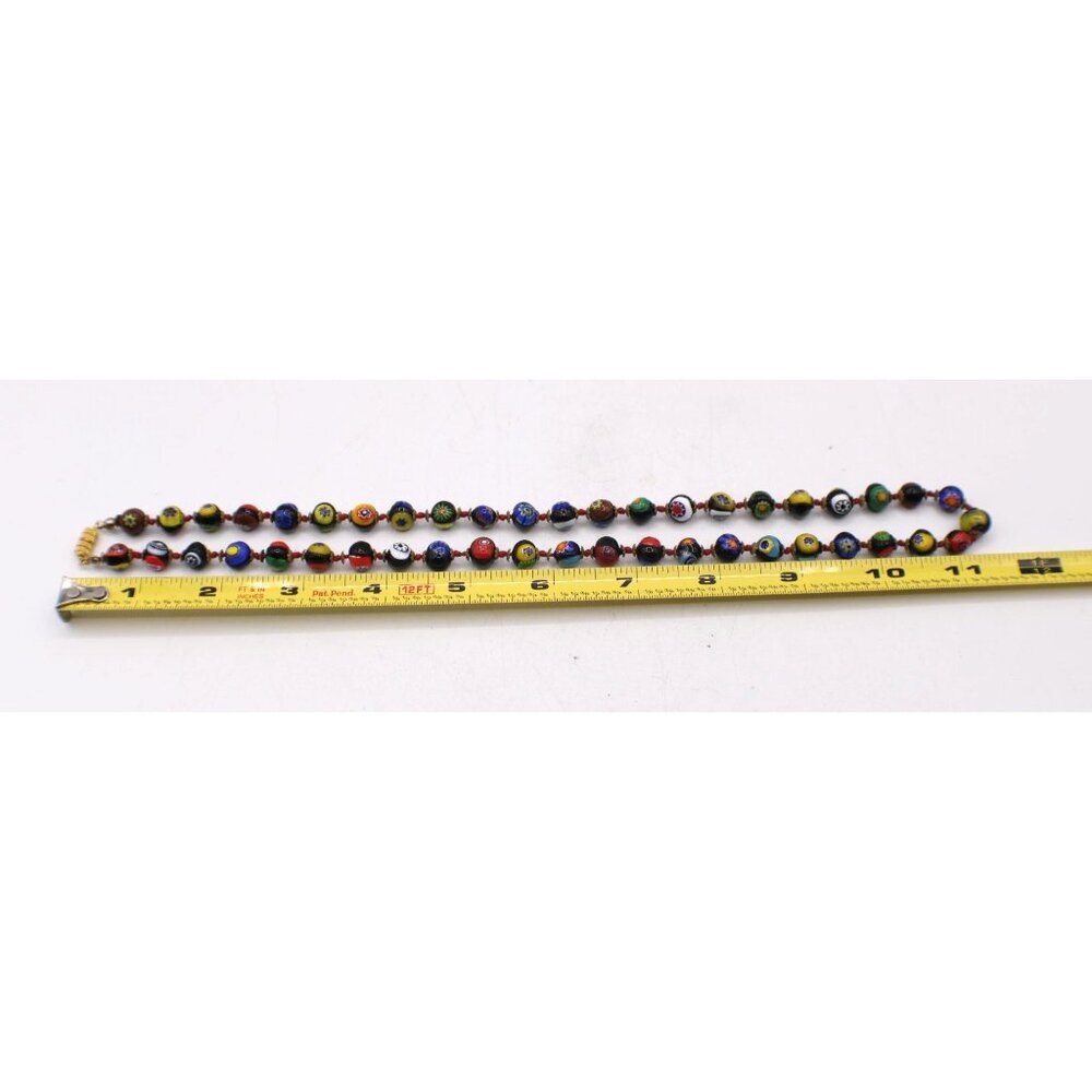 Venetian Millefiori Italian Glass Murano Bead Necklace Screw Clasp 22" Vintage - Picture 7 of 9